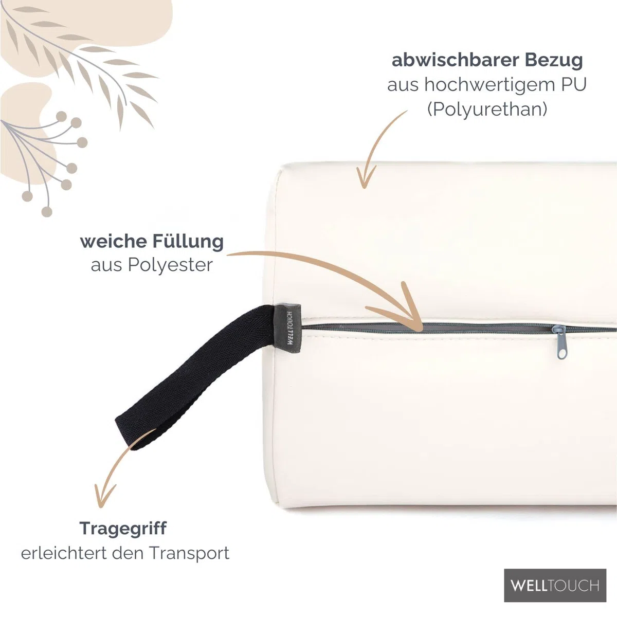 WellTouch Lagerungsrolle halbrund | Knierolle für Massageliegen | Lagerungskissen für Massage & Therapie | Kniehalbrolle in Größe M: 65 x 22 x 11 cm (Beige)