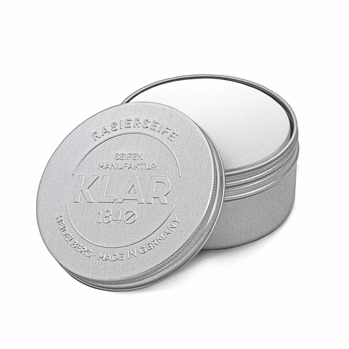 Klar Seifen Rasierseife Lemongrass, 110g, im Alutiegel, geeignet für empfindliche bis trockene Haut, Duft exotisch – frisch, Seife 10000728