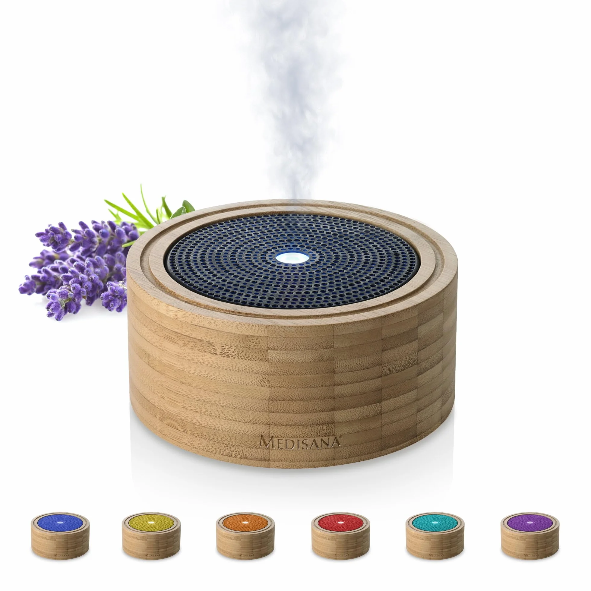 Medisana AD 625 Aroma Diffuser, Duftöl Diffusor für ätherische Öle, Duftlampe mit Wellness-Licht in 6 Farben, Luftbefeuchter für Wohnzimmer, Schlafzimmer, Büro, Raumbefeuchter 100 ml