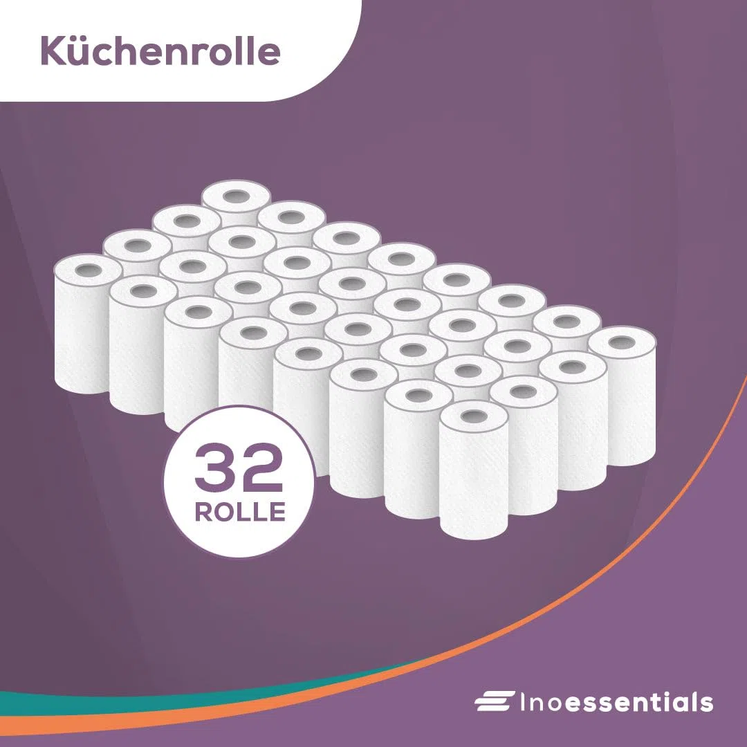Inoverse 3-lagig Küchenrollen, 4 Rollen (8er Pack) – 50 Blätter pro Rolle, Küchenpapier aus 100% Zellstoff, Extra Saugfähig & Reißfest, Haushaltsrollen
