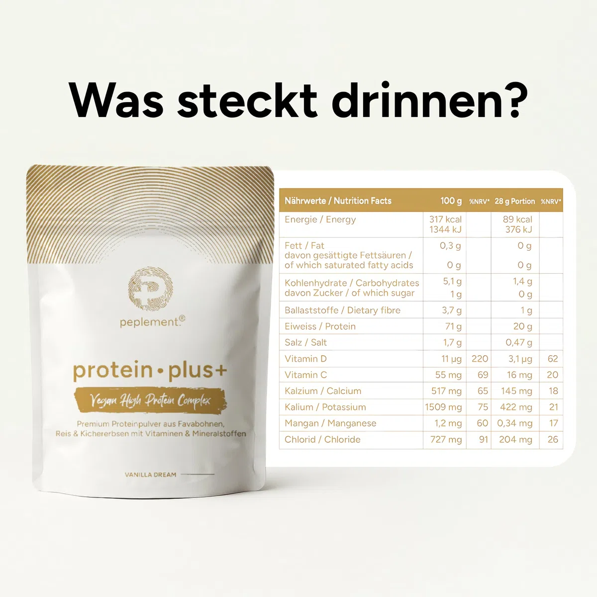 Premium Vegan High Protein Pulver Vanille — 560g Pflanzliches Eiweiss Protein Pulver — 70% Proteine — Enthält Erbsenprotein, ideal für Muskelaufbau und vegane Ernährung