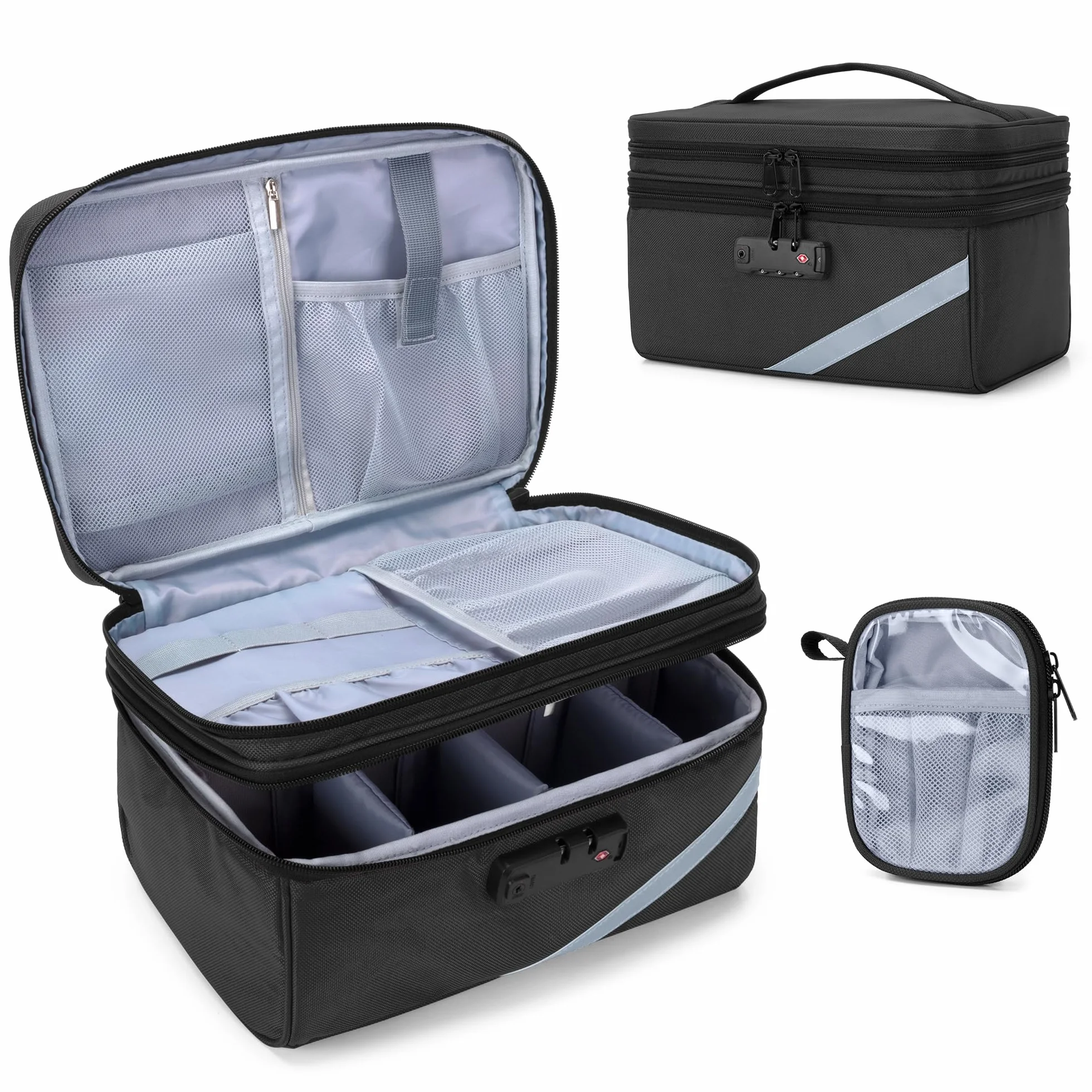 Trunab Kleine Medizinische Tasche mit Zahlenschloss, Abschließbare Medikamenten-Reisetasche mit Minitasche für Zuhause, Reisen, Notfall, Schwarz (Leere Tasche), Patentiertes Design