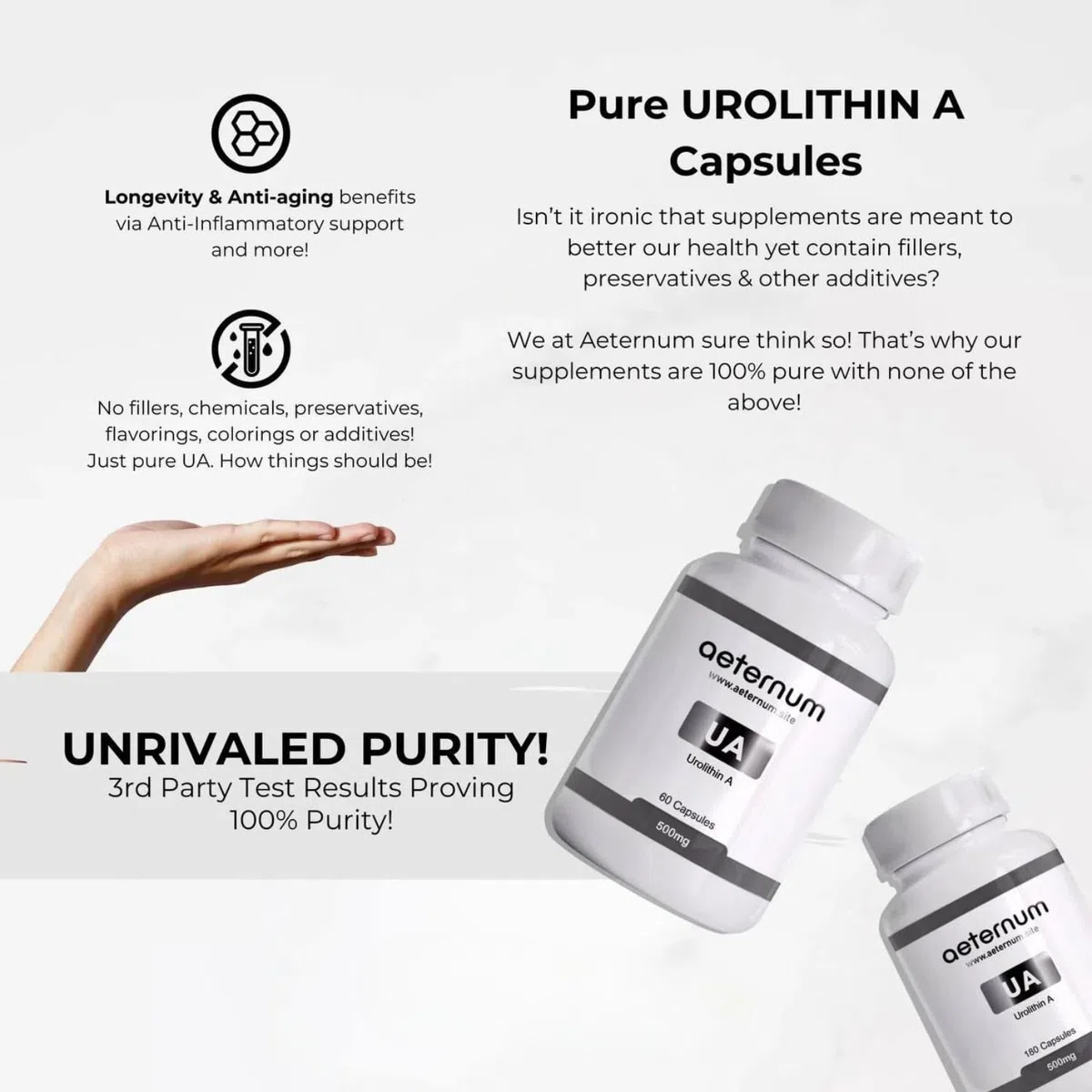 Aeternum Urolithin A - 180 Capsules - 1,000mg Serving Size