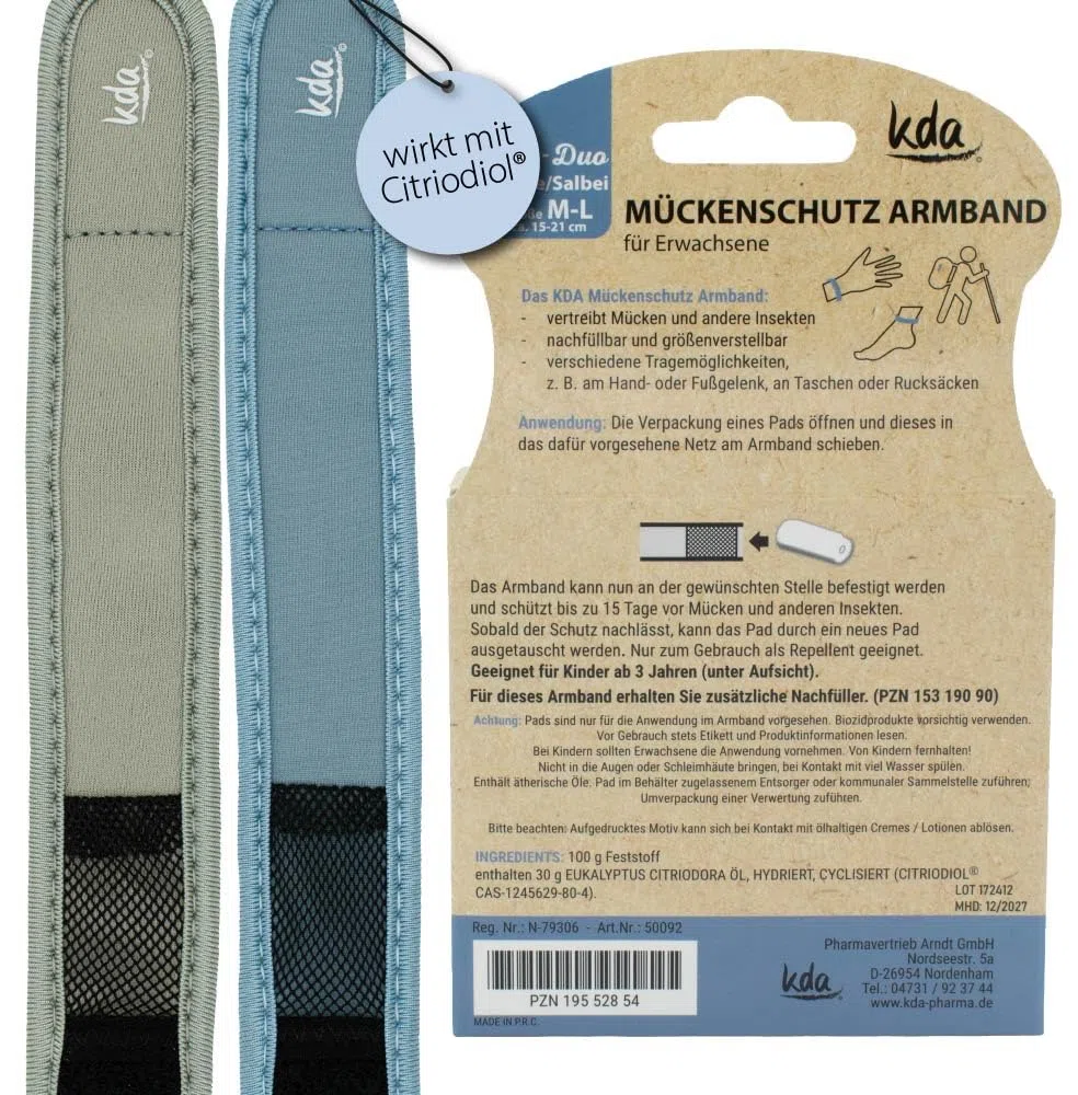 kda Mückenschutzarmbänder Uni DUO - 2 Armbänder 4 Nachfüller + GRATIS MÜCKENSCHUTZSTICKER - Sicherer Mückenschutz Moskito Insektenschutz - Outdoor Wandern Camping Sport Sommer Must Have - Taube/Salbei