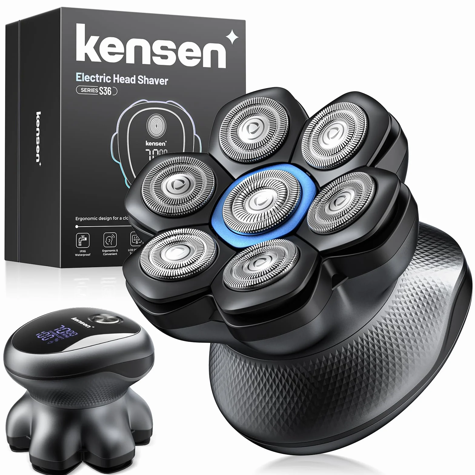 Glatzen Rasierer Herren, kensen Kopfrasierer Glatze 7D Bold Shaver Magnetische Head Shaver Trocken Und Nass Bald Shaver Typ-C Akku Kopfrasierer Herren Elektrisch Wasserdicht Glatzenschneider 2 Stufen
