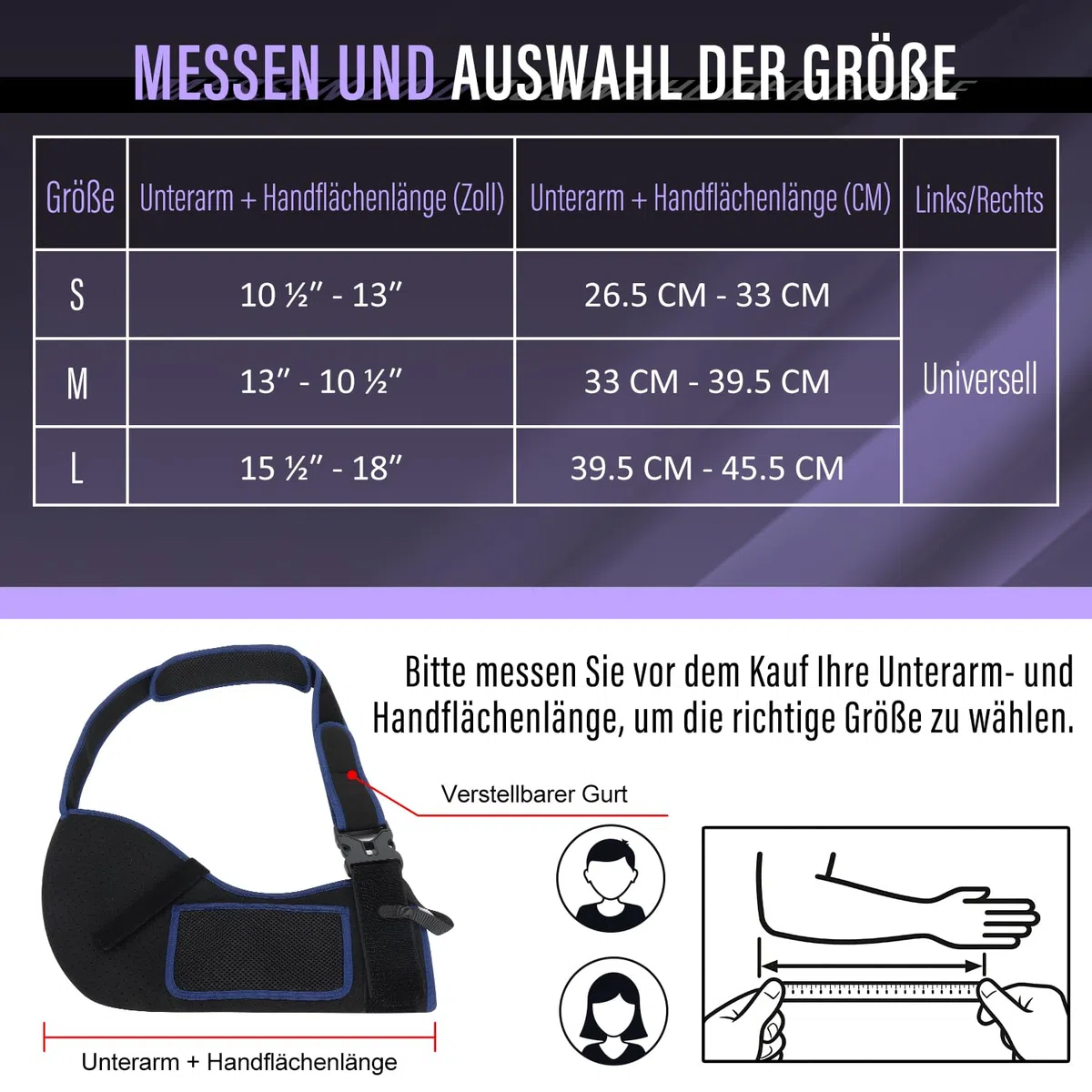 supregear Armschlinge für Schulterverletzungen – Bequeme, Atmungsaktive Schulterfixierung für Damen & Herren, bei Rotatorenmanschettenriss, Bruch, Luxation oder Zerrung, Schwarz + Dunkelbau, Größe L