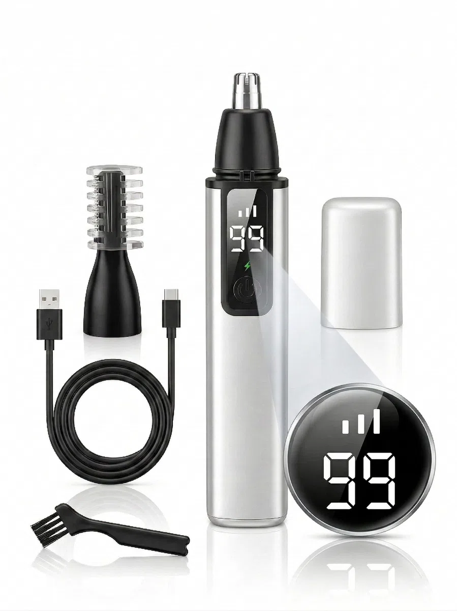 JISHO 2-in-1 Nasenhaartrimmer Augenbrauentrimmer für Herren Damen mit LED Anzeige 8000 U/min Leistungsstarker Motor, USB-C Wiederaufladbar, Schmerzfrei Nasen- und Ohrenhaarentferner, Wasserdicht